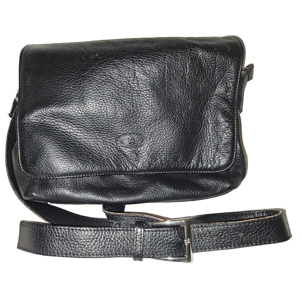 GANG Leather Goods Black Pebble Leather Crossbody Bag Purse Medium